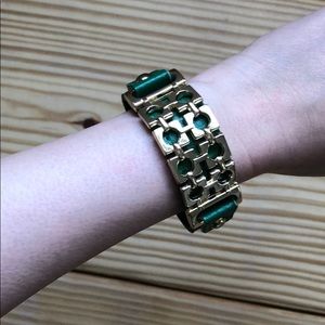 Green Leather bracelet with gold tone detail
